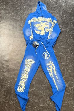 Blue Hellstar Graphic Hoodie and Sweatpants Set