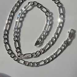 925 Sterling Silver 6MM FIGARO Necklace 20" 16.5g
