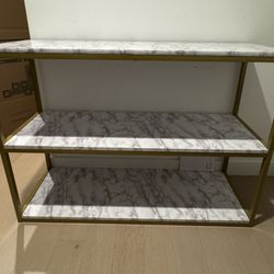 Modern Gold & Faux Marble 3-Tier Console Table / Bookshelf