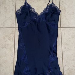 NWT Midnight Blue Victoria's Secret Polyester Mini Slip with Lace Trims Size M