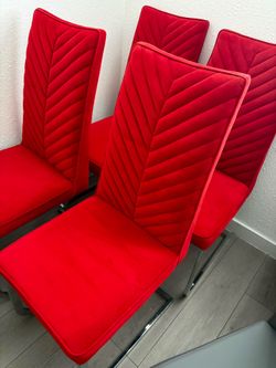 Four Red Suede Dining Chairs