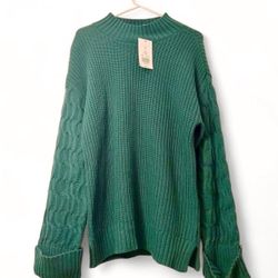 *NWT* Green Crown & Ivy cable knit sweater with bell sleeves 