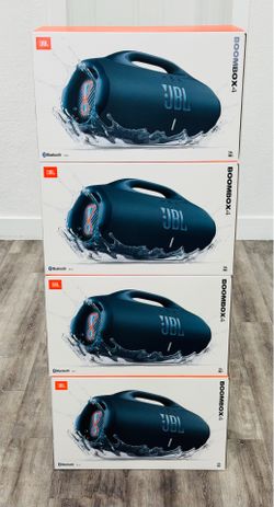 New JBL Boombox 4 speakers available. Each speaker is in its original box. It has up to 28 hours playtime plus 6 hours with playtime boost. Speaker is