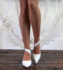 White Bridal Block Heel Shoes | US 8 | 100% Genuine Leather | Wedding Flat Shoes