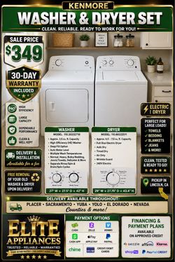 Kenmore Washer and electric Dryer Set