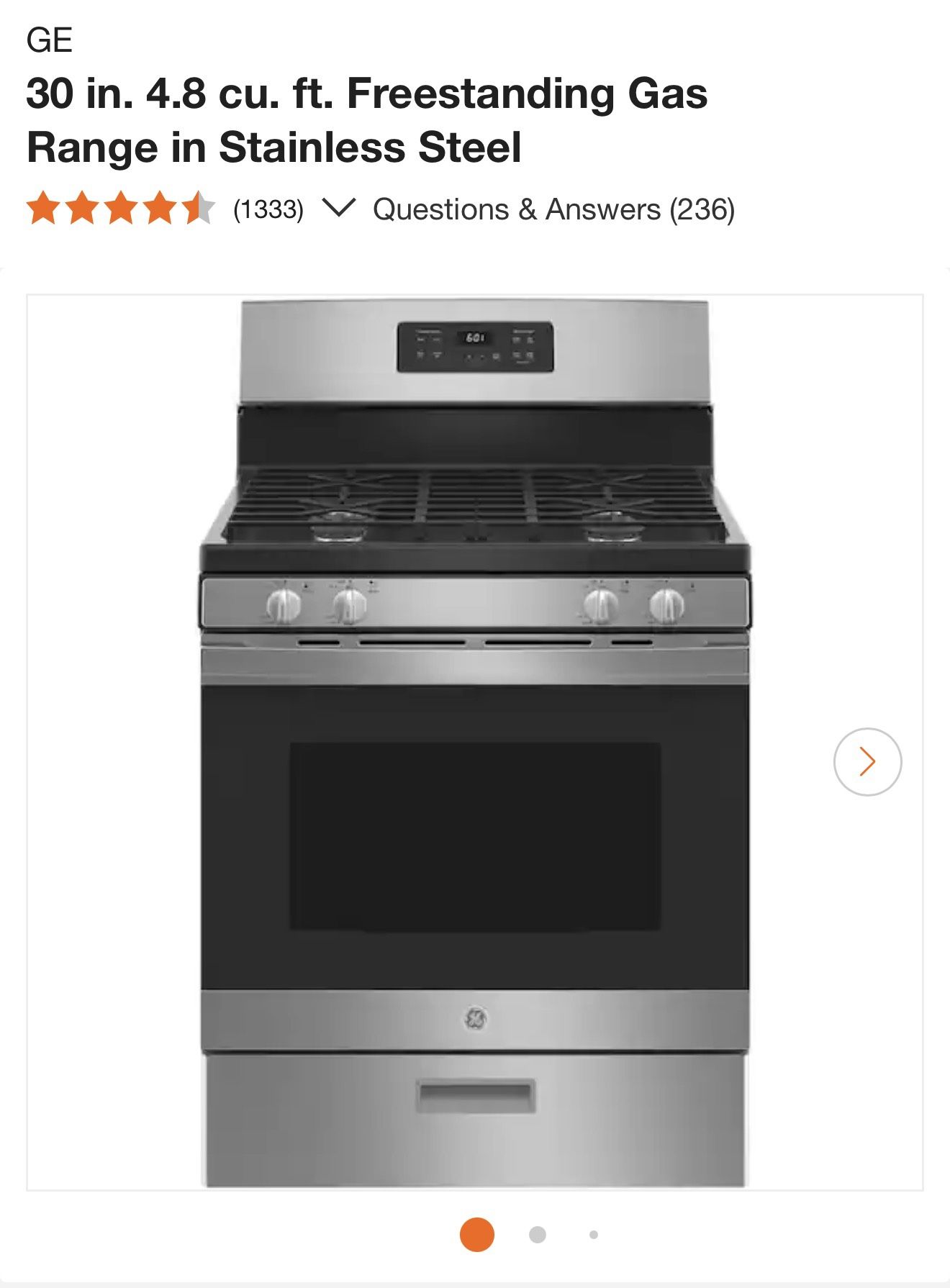 GE 30 in. 4.8 cu. ft. Freestanding Gas Range in Stainless Steel