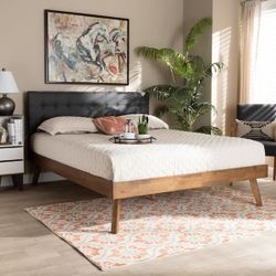 Dark Gray Mid Century Modern Style Queen Platform Bed 