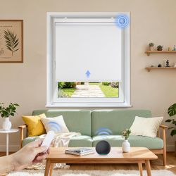 Grandekor Motorized Blinds With Remote Control, Blackout Roller Shade Electric Shades Cordless Smart Blinds For Bedroom Living Room Office,White,W34.5