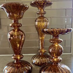 Set Of Three Mercury Glass Like Candlesticks