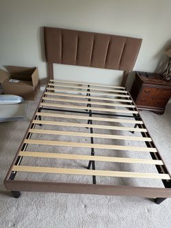 Queen Brown Upholstered Bed Frame