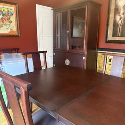 Solid Wood Dining Hutch And Dining Table - Includes Table Pads And Linens