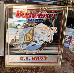 Budweiser Salutes U.S. Navy Vintage Framed Bar Mirror