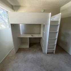 Kids IKEA  -  SMÅSTAD Loft bed, white white/with desk , Twin