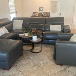 Grey Leather Sectional Couch For Sale