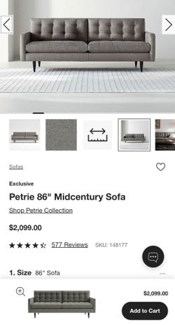 Petrie Crate&Barrel Sofa Free Delivery San Jose
