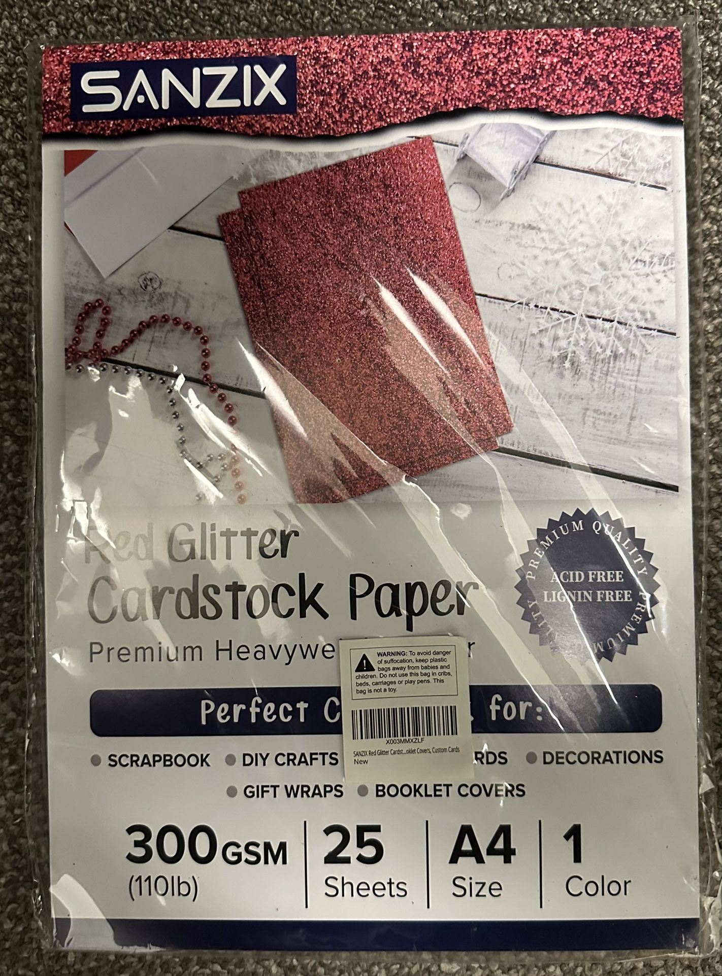 SANZIX brand Red Glitter Cardstock Paper