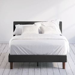 Zinus Shalini Queen Upholstered Platform Bed Frame – Button Tufted Headboard – No Box Spring Needed