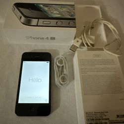 iPhone, 4S, Black 16 GB, USB Power Cable with New Earphones Remote and Microphone And Original Apple Box For Cheap