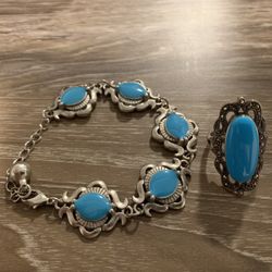 Turquoise Sterling Silver Bracelet And Ring Size 7 