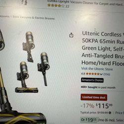 Brooms Ultenic Cordless Vacuum ( 50KPA 65min Runtime, St Green Light, Self-Standin Anti-Tangled Brush, Vacul Home/Hard Floor/Carpet,