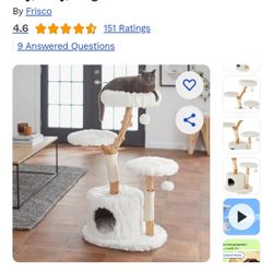 Cat Tree . Frisco Natural Wood Modern Cat Tree with Toy, Ivory, Large Sells For $140 Selling For $60