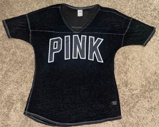 Women’s VS PINK V-Neck Black Burnout Tee Size S