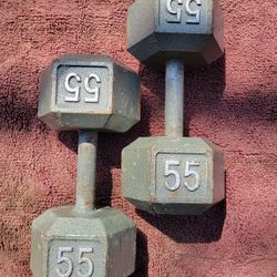 SET OF 55s   HEXHEAD DUMBBELLS
 TOTAL 110LBs. 
7111  S. WESTERN WALGREENS 
$110     CASH ONLY AS IS 