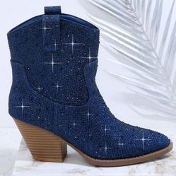 Blue rhinestone cowboy boots