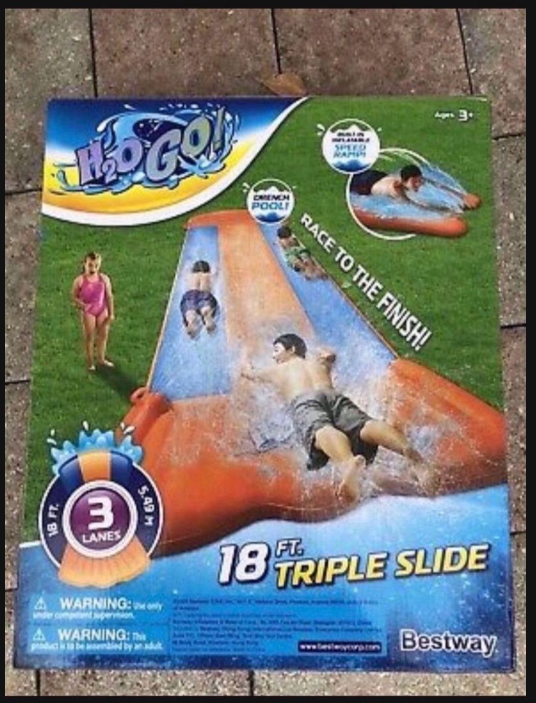Bestway H2OGO! 18' Triple Water Slip N and Slide Kid's Pool Toys Outdoor SummerFirm $40