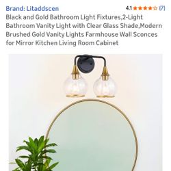 Black And Gold 2 Light Bathroom Vanity Light 