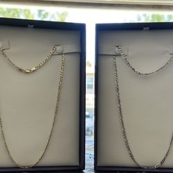 Set Of 2 925 SS Italy Figaro Chains 20” 1 (925 Sterling Silver) 1 (14k Gold Plated 925 Sterling Silver)  