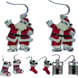 Ho Ho Snow! 4-Pair Silver Tone Christmas Earrings 