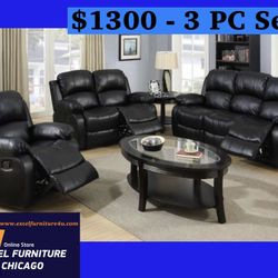 Brand New 3PC Reclining Sofa Loveseat Chair Set 