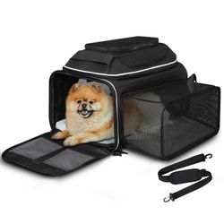 Petskd Top And Side Expandable Pet Carrier 17x11x9.5 Inches Alaska Airline Approved, Soft-Sided Carrier For Small Cats And Dogs With Locking Safety Zi