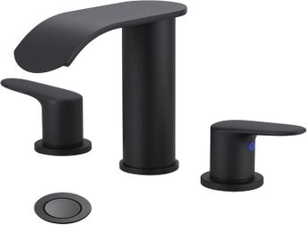 8 Inch Widespread Bathroom Sink Faucet, Matte Black Bathroom Faucet Two Handles Lavatory Vanity Sink Faucets with Pop-up Drain & Supply Hoses