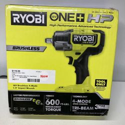 RYOBI P262 One+ HP 18V Brushless 4-Mode 1/2” Impact Wrench