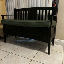 Solid Wood Bench With Cushion & Storage