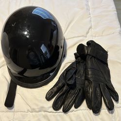 Harley Davidson jacket, Gloves, Helmet
