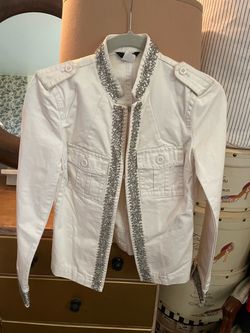 Jcrew white denim beaded and rhinestone jacket