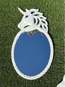 Whimsical White Distressed Unicorn Mirror