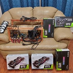 mining rig for sale (5X 3080 graphics cards, EVGA power supply,   motherboard, gpu risers, adapters, fans, etc)