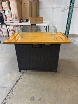 Propane Fire Pit Table with Glass Wind Guard