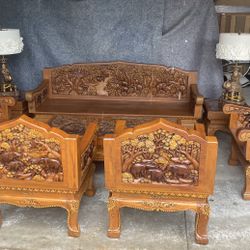 Thai  teak carved set.