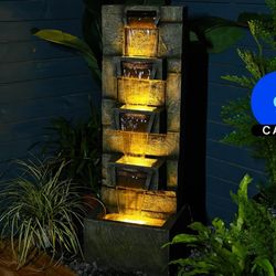 SERBILHOME Water Fountain Outdoor Garden Fountains Outdoor and Waterfalls 41.14 Inches Modern Cascading Floor-Standing Indoor Outdoor Fountain Decor A