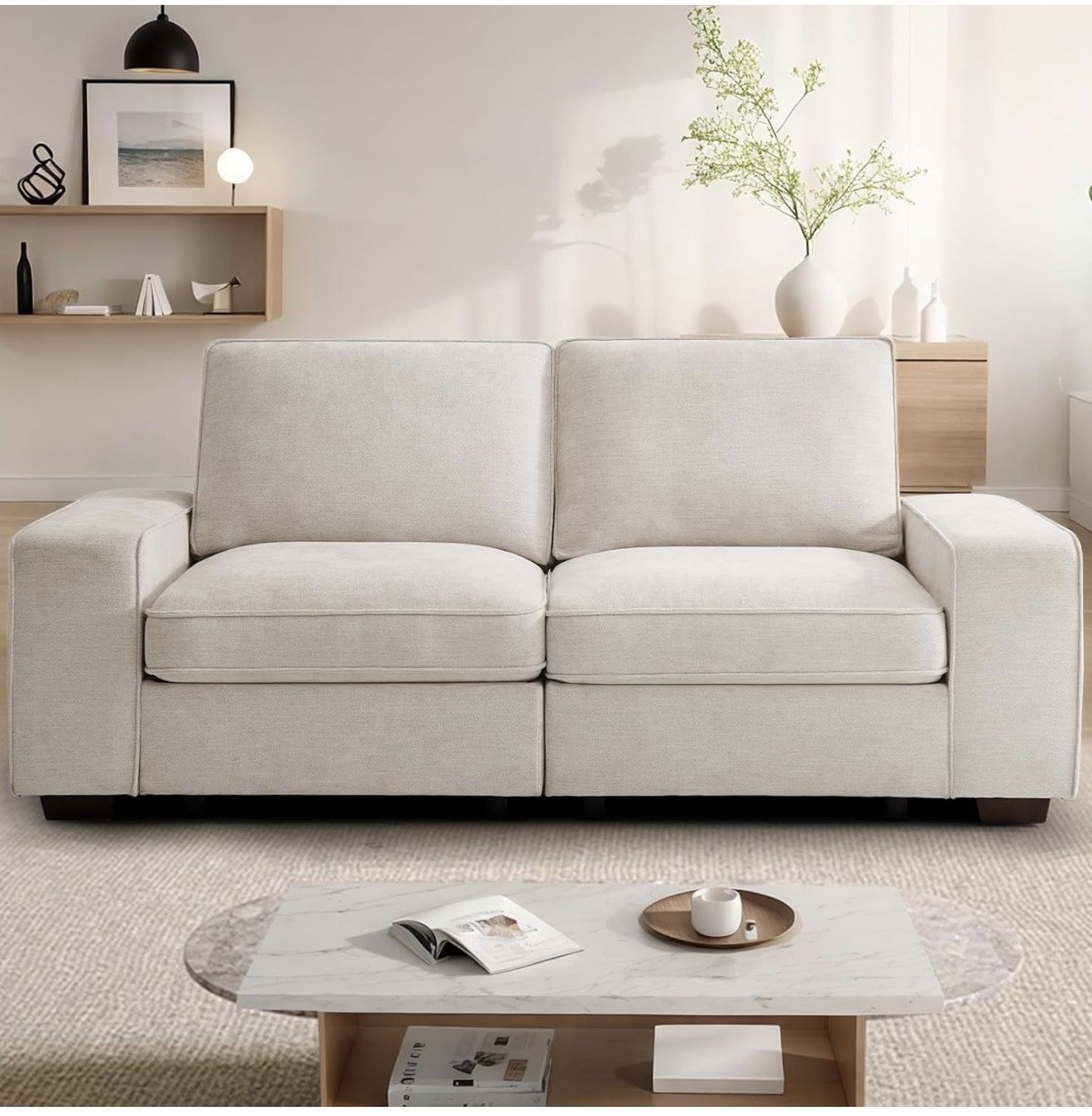 73" Modular Sofa Couch with Seat Storage, Modern 2-Seater Chenille Fabric Loveseat Sofa for Living Room, Office, Apartment with Deep Seat, Wide Armres