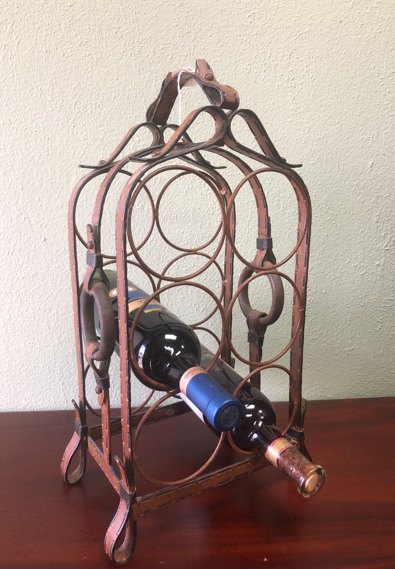 6 Bottle Metal Wine Display Rack Faux Stamped Leather Look home decor
