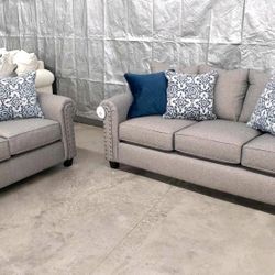 Beautiful 2 pc GRAY   sofa love seat with nailheads (New)Also in a gray fabric too