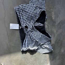 COCOSHIP black white gingham ruffle swimsuit top sz 16 