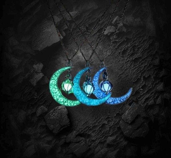 Crescent moon with orb Luminous Chain gift moon stars boho w/gift box!