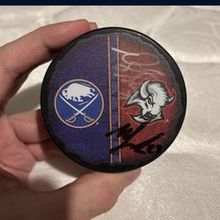Buffalo Sabres "Past and Present" Puck Signed - Mattias Samuelsson and Darryl Shannon